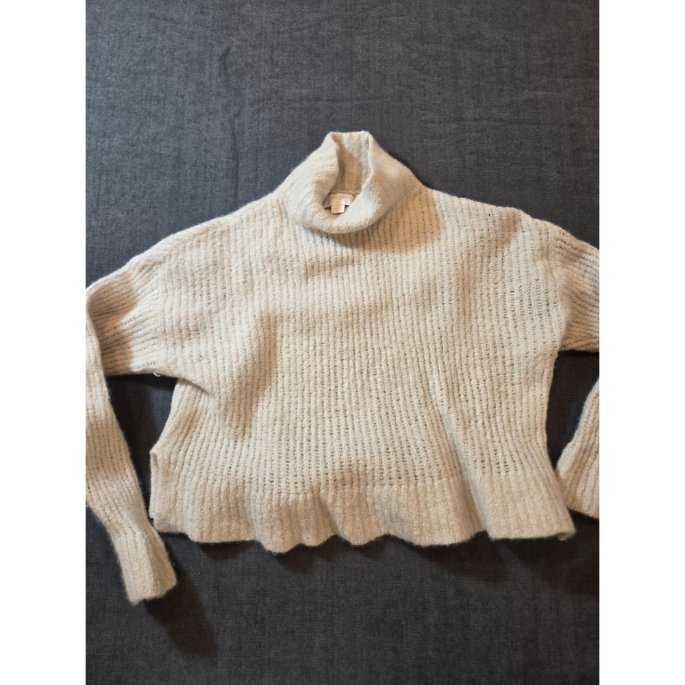 Spiritual Gangster Sweater Women's Small Cream Ribbed Turtleneck Oversized Knit